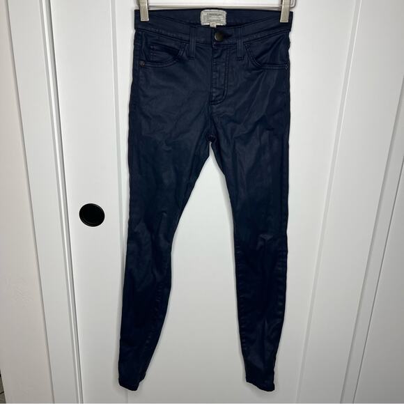 Current Elliot High Rise Skinny Ankle Pants Navy Blue Coated Size 25 - Picture 2 of 7